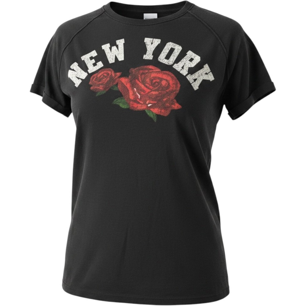 Free People We The Free New York Rose Graphic Tee Black Raglan T-Shirt Medium